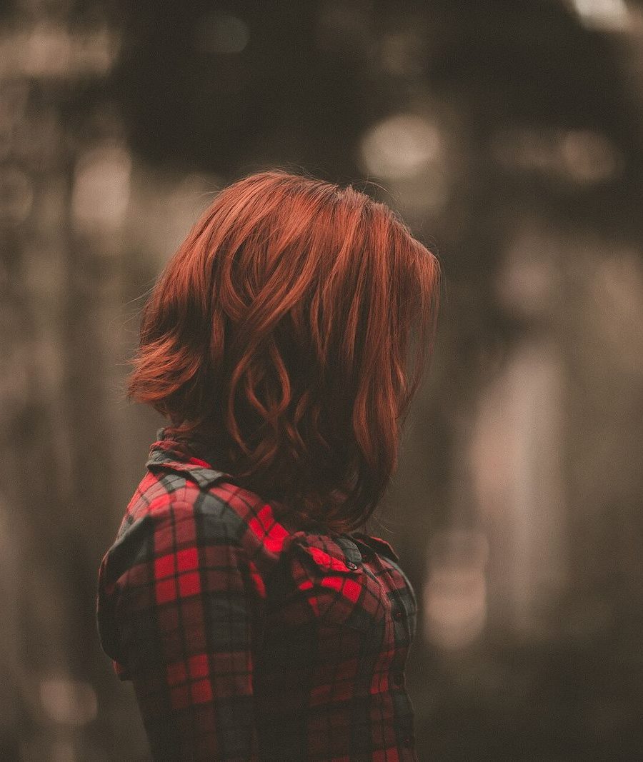 Russet red hair seen from behind